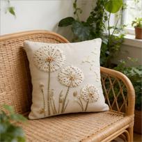 Boho 2D Dandelion Pillow Cover Faux Embroidery Print Luxury Beaded Floral Cushion Case For Sofa Bed Couch Gift Boho Home Decor 50X50CM black