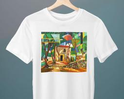 Landscape in Ceret, Auguste Herbin Painting, Unisex T-Shirt, Cubism, Art T-Shirt, Gift for Her, Gift for Him, Art Lover Gift 150 brown