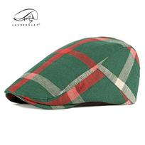 Spring and summer breathable thin women's beret British style classic retro plaid cap men's forward hat adjustable gray