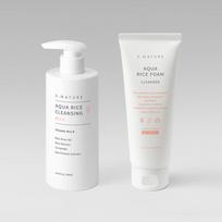 S.NATURE Aqua Rice Cleansing Milk 280ml and Mildly Acidic Cleansing Foam 160ml Double Cleansing Set white