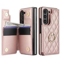 Odinė piniginė su kortelių laikikliu ir telefono dėklu, skirta Samsung Galaxy Z Fold 6 5 4 Fold6 Fold5 Fold4 Fold3, su žiedu ir stoveliu, apsaugantis dangtelis Galaxy Z Fold6 rožinė