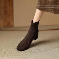 Krazing Pot Karvės zomšos Žieminiai Kvadratiniai pirštai Stori kulniukai Chelsea batai Dydis 43 Moteriški Įsispiriami Retro Elegantiški Moteriški Ankle Boots 41 ruda