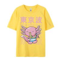 Kawaii Axolotl Valgantis Ramen Makaronus Paaugliams Individualus Spausdinimo Marškinėlis Vyrams Šeimai Ruduo Visiškai Medvilninis Viršus Marškinėliai Hip Hop Marškinėlis XL yellow
