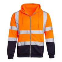 Fleece pamušalu Lauko Sanitarijos Darbo Drabužiai Vyriški Didelio Matomumo Atspindinčia Juosta Užtrauktuku Spalvų Blokavimo Gobtuvu Džemperiai XL oranžinė
