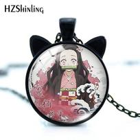 Stylish Anime Demon Slayer Nezuko Tanjiro Cat Ears Time Gem Pendant Necklace HMXL3 black