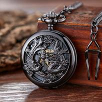 Retro Mechanical Pocket Watch Dragon Play Ball Steampunk Skeleton Hand-wind Flip Clock Fob Watch With Chain Double Hunter Gift juoda