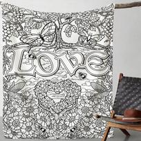 Rankomis tapyta flanelinė spalvinimo antklodė su gydančia tema suaugusiems, kūrybinga doodle streso mažinimo pledas su vynuogienojais, drugeliais, gėlėmis ir He 100X150CM