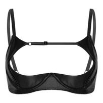 Moterų Atviras Satino Liemenėlė Ketvirčio Puodelio Push Up Su Lankeliais Balconette Palaikanti Bralette 4XL black