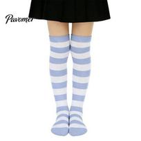 Autumn Winter Decorative Stockings Striped Thigh High Socks for Women Girls, Over The Knee Stockings, Fashion Contrast Color Soft Stretchy Long Q gray