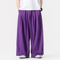 Men's summer light and large size Hong Kong style retro American tooling straight-leg pants men's trend loose wide-leg pants 5XL violetinė