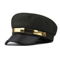 Cotton Sailor Cap Gold Band Flat Top Beret Vintage Captain Hat  For Men Women žalia