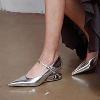 Fashion Vintage Suspension Heel French Mary Jane Shoes Women's Pointed Toe High Heels Spring and Autumn Shaped Single Shoes 43 sidabras