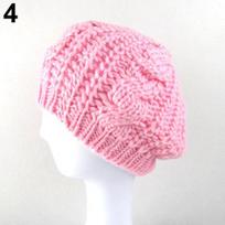 Women Sweet Solid Color Beret Beanie Winter Artist Baggy Crochet Warm Hat Gift EMA rožinė