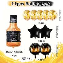11pcs Whiskey Bottle and Crown Balloon Set for Summer Party Decoration Suitable for Wedding, Birthday, Graduation Season Other black