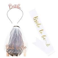 Bride to Be Set 6 pack Bride to Be Sash & Headband Tiara & Shoulder Length Veil white