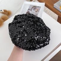Sparkling Glitter Sequin Beret Trendy Lady Octagonal Cap Everyday Fashion Painter Hat  Party juoda