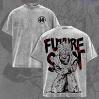Vintage Washed Graphic Tee, Oversized Future Goku Anime Streetwear Shirt 110 gray