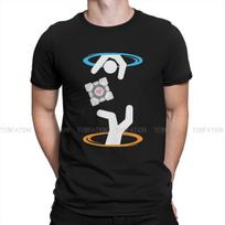 Portal Dont Lose The Companion Cube Transparent T Shirt Vintage Goth Teenager Summer Cotton Mens Tops Harajuku Crewneck Tshirt 4XL black