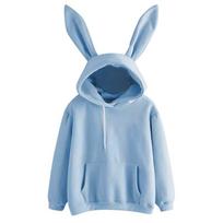 Unisex laisvas džemperis su zuikio ausies detale, vienspalvis, gatvės stiliaus, vyrams ir moterims Large šviesiai mėlyna spalva