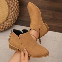 **Women Pointed Toe Martin Boots Back Zip Thick Sole Chunky Heel Slimming Solid Leather** 36 ruda