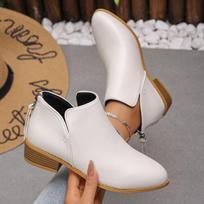 **Women Pointed Toe Martin Boots Back Zip Thick Sole Chunky Heel Slimming Solid Leather** 38 balta