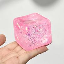 Glitter Squishy Ice Cube Maltose Fidgets Toys Soft Mochi Anti Stress Squeeze Toy Transparent Square Decompression Gifts 2 Sold pink