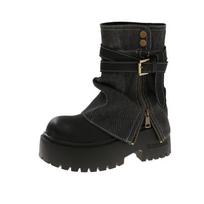 Thick-soled Martin boots women's 2026 autumn and winter new British wind stacking pants tube boots belt buckle cowboy short boots 38 juoda