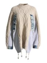 European High-End Denim Patchwork Knit Lazy Sweater, Autumn/Winter 2026 Collection One Size abrikosas