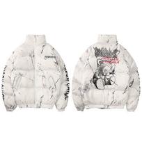 DRIPX Hip Hopo striukė Parka Sužeisto lokio printas Vyriška žiemos vėjo striukė Streetwear Dygsniuota striukė Paltai Šilti viršutiniai drabužiai Hipsterio Nauja Asian M white