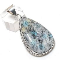 K2 Blue Azurite Gemstone 925 Sterling Silver Jewelry Pendant 2.13 gray