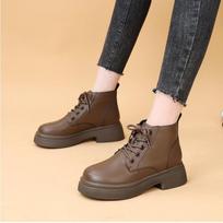Soft leather thick-soled Martin boots women's new autumn single boots soft-soled low-top new black short boots 40 black