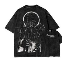 Bloodborne Medžiotojo eskizas Rūgštimi praplėštas dvipusis marškinėlis Elden Ring Žiedo simbolis Gotikinis Tamsus fantazijos Juodas Oversized Unisex Anime Žaidimas Streetwear XXL black