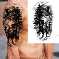 Miško vilko kalno mėnulio laikinos tatuiruotės moterims vyrams Realistiškos liūto pelėdos geometrinis lankas netikras tatuiruotės lipdukas ant rankos nugaros tatuiruotės black