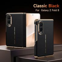 Sulada natūralios karvės odos dvigubo rėmelio dėklas, skirtas Samsung Galaxy Z Fold8 ZFold8 Ultra, blizgus kraštas, Magsafe vyrio galinis dangtelis Galaxy Z Fold 8 juoda