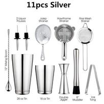 12Pcs/Set Stainless Steel Cocktail Shaker Ice Tong Mixer Drink Boston Bartender Browser Kit Bars Set Professional Bartender Tool