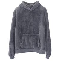 Vyriškas dvipusis vilnos gobtuvas su raišteliu, kengūros kišene, ilgomis rankovėmis, vienspalvis, oversized, laisvalaikio, šiltas, su sherpa gobtuvu, džemperis L pilka