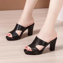 Women Block Heel Slippers Cutout Sandals Plus Size 32 43 Summer Slides Wedding Office Dress Shoes Comfortable Footwear 41 black