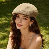 Women Summer Thin Breathable Solid Color Beret Hat OneSize chaki