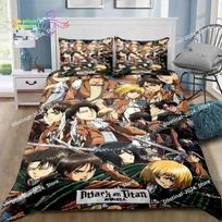 Anime Attack on Titan 3D Print Bedding Set Single Twin Full Queen King Size Bed Set Adult Kid Bedroom Bedding Gift EU Single 135*200cm/53x79in 3pcs black