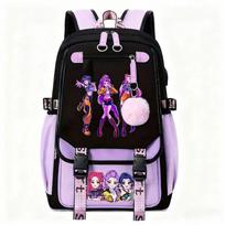 K-Pop Anime School Backpack Teen Girls Printed Oxford Fabric Daypack With Arc Shoulder Straps 20-35L Capacity Fits 12-inch Size 07
