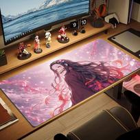 Nezuko Kamado Print  Cushion Non-slip Laptop Tablet Big Mousepad XXL Mat Mini PC Playmat With Lock edge 30cmx60cm(11.8x23.6inch) white
