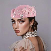 Vintage Pillbox Hat Flower Felt Beret Teardrop Hat Topper Hat  Lady rožinė