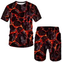 Madingi „Flame Magma“ 3D spausdinimo marškinėliai, šortai, vyriški sportiniai kostiumai, dideli trumpomis rankovėmis marškinėliai, kelnės, vyriški kostiumai L black