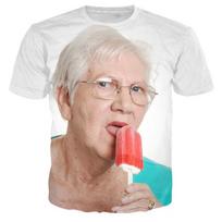Madingas vyresnio amžiaus moters raudono ledinuko laižymo 3D spausdintas vasaros vyriškas marškinėlis Kawaii močiutė linksmas ledinukas trumpomis rankovėmis viršus 6XL XXL beige