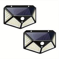 1/2/4/6/8 VNT. 100 LED saulės energijos sieninis šviestuvas 1200 mAh IP65 atsparus vandeniui judesio jutiklis Sieniniai šviestuvai Sodui Lauko Dekoravimui Black-2Pcs