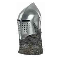 Medieval Combat Bascinet Chainmail Helmet Authentic Armor Costume for Re-enactment and Cosplay 16 Gauge Steel gray