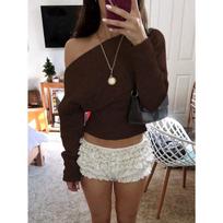 Autumn Winter Women's Lazy Style Off Shoulder Loose Knit Top, High Waist Slimming Design Sweater Drop Shipping XL black