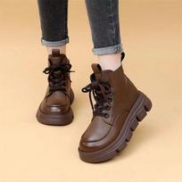 Autumn and winter soft leather Martin boots new platform short boots British style single boots platform muffin sole single boots 40 black