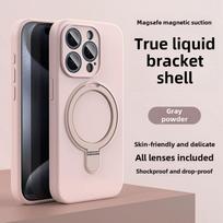 Skysto silikono magnetinio žiedo laikiklio dėklas Magsafe IPhone 16 15 14 13 12 Pro Max Plus 16Pro 15Pro telefonui, Mag Safe stovelio telefono dangtelis For iPhone 15 Pro Max rožinė