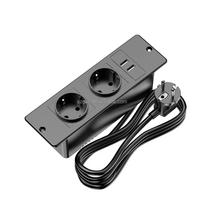 Įleidžiamas stalo elektros lizdas su USB prievadais tvarkingam biuro stalui, virtuvės stalviršiui, spintelėms EU